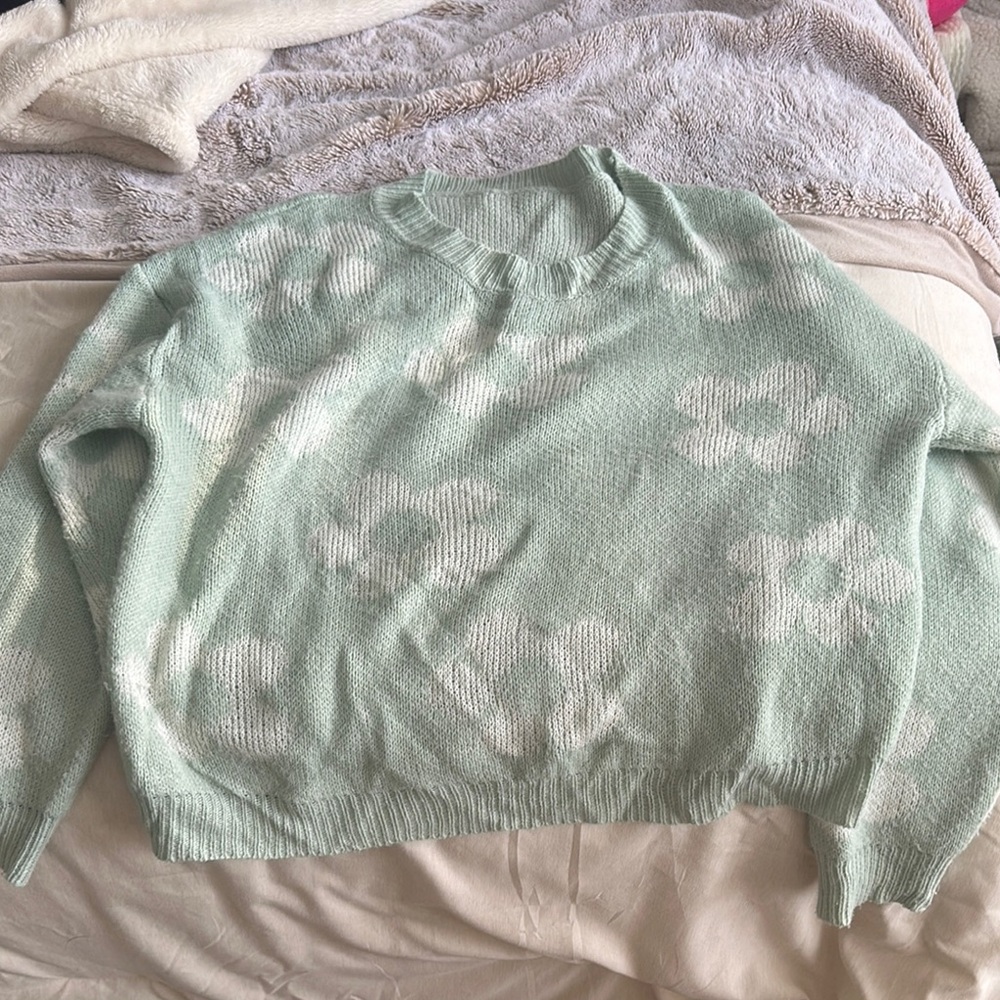 Mint Green Floral Sweater